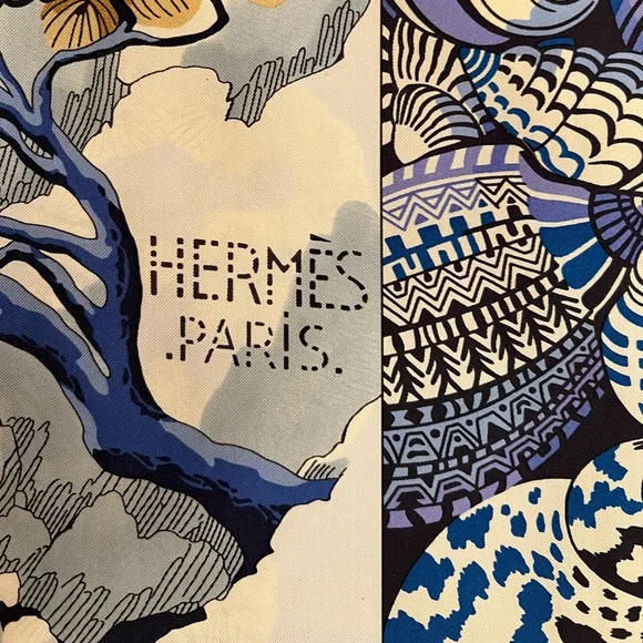 Hermes Silk Sieste Au Paradis Shawl 140 Bleu Glacier Vieux - Picture 5 of 5